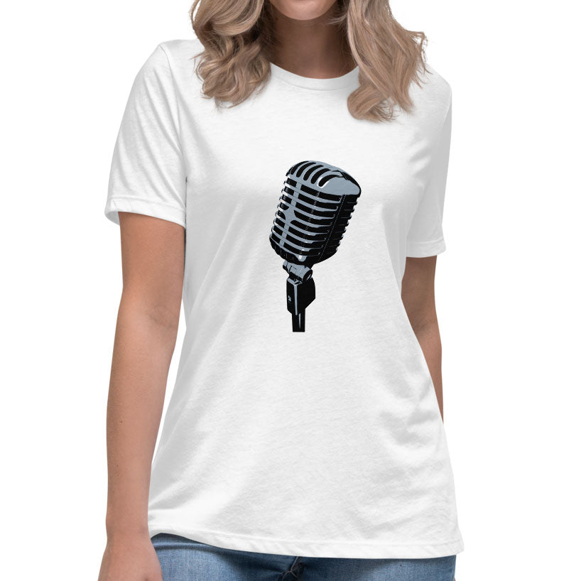 Microphone Women's Graphic Tee in White.