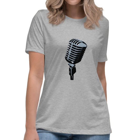 Microphone Women's Graphic Tee in Grey.