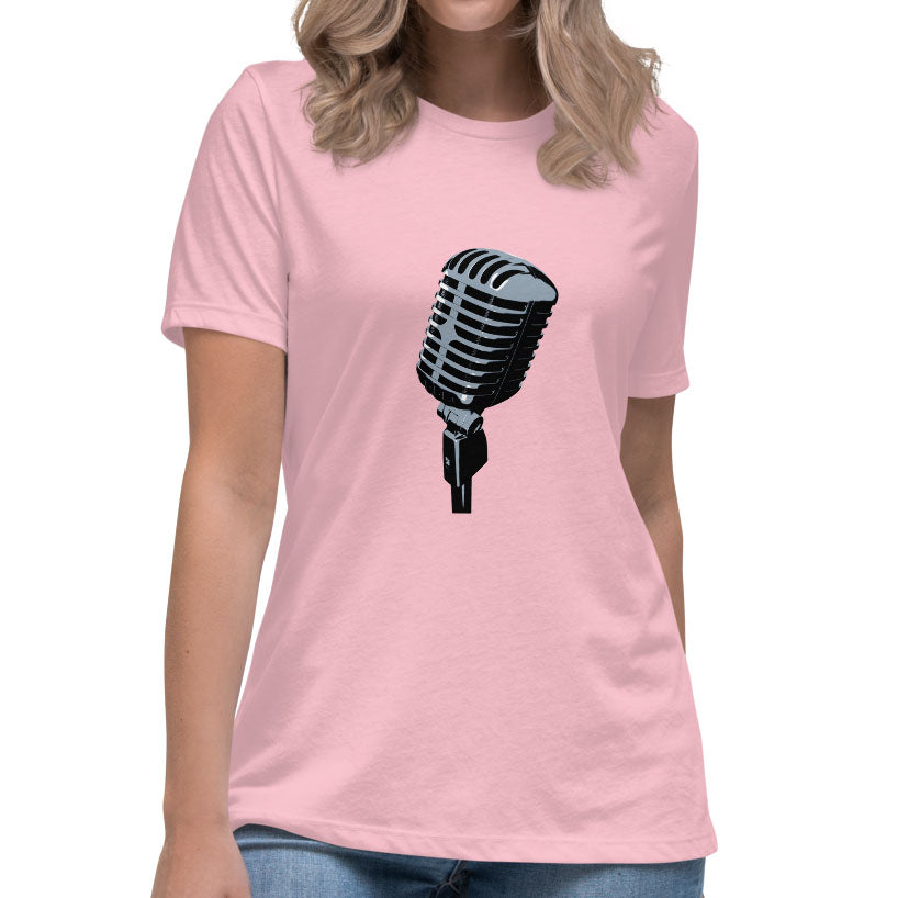 Microphone Women's Graphic Tee in Pink.