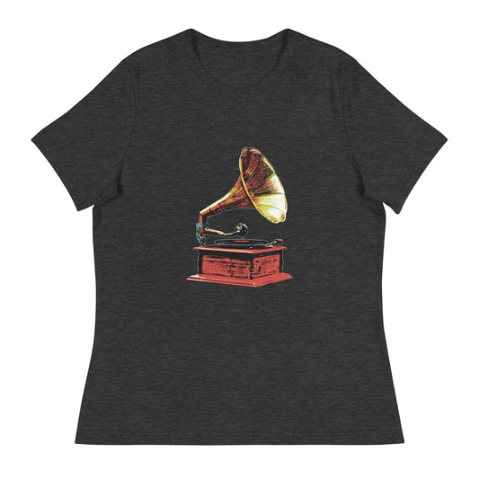 Phonograph Women's Graphic Tee in Dark Grey Heather.