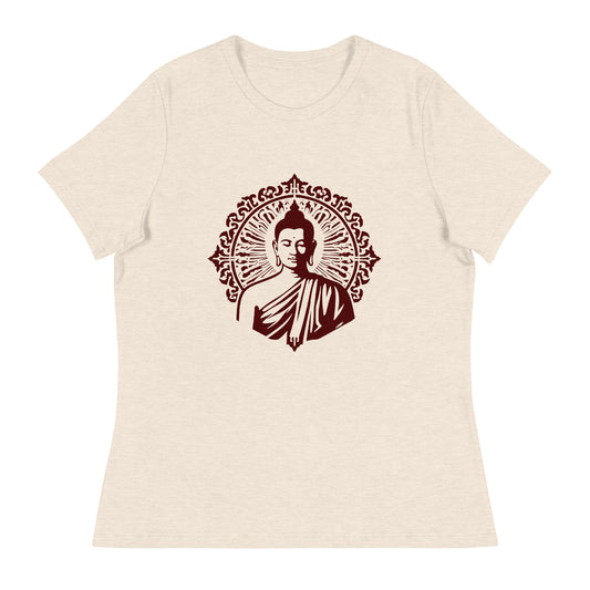 Buddha Haltone Women's Graphic Tee in Heather Prism Natural.