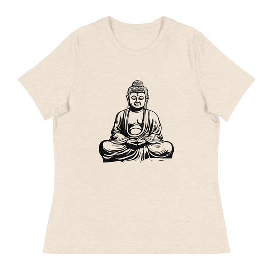 Sitting Buddha Women's Graphic Tee in Heather Prism Natural.