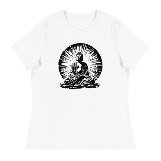 Buddha in the Sun Women's Graphic Tee in White.