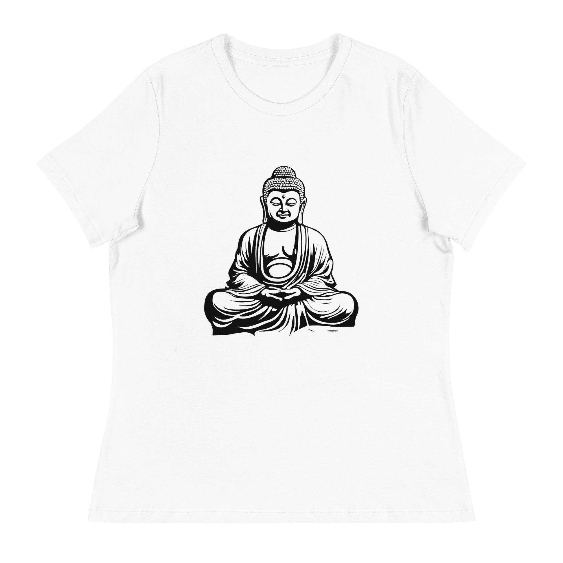 Sitting Buddha Women's Graphic Tee in White.